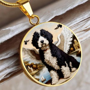 Collar con ángel de perro de agua portugués: colgante conmemorativo personalizado para mascotas