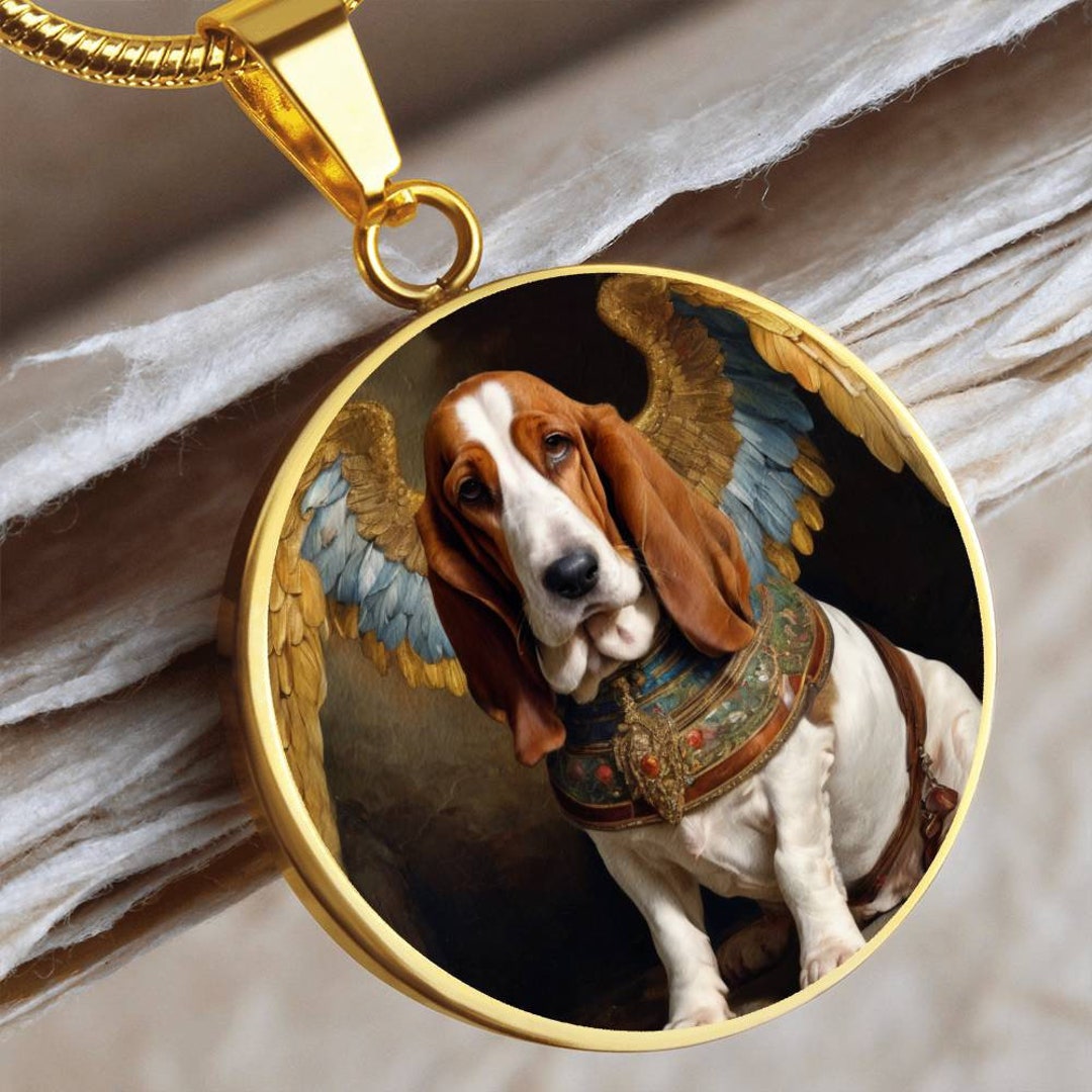 Basset Hound Necklace Angel, Personalized With Engrave Option