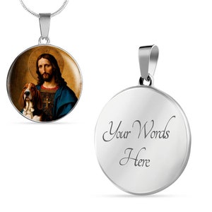 Basset Hound and Jesus Christ Necklace, Dog Pendant, Engrave Option, Custom Renaissance Dog, Personalized Memorial Jewelry image 10