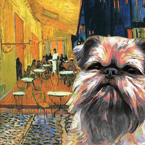 Brussels Griffon Art CANVAS Van Gogh Cafe terrace Customized print Griffon Bruxellois Personalized Dog Portrait Mom & Dad gifts