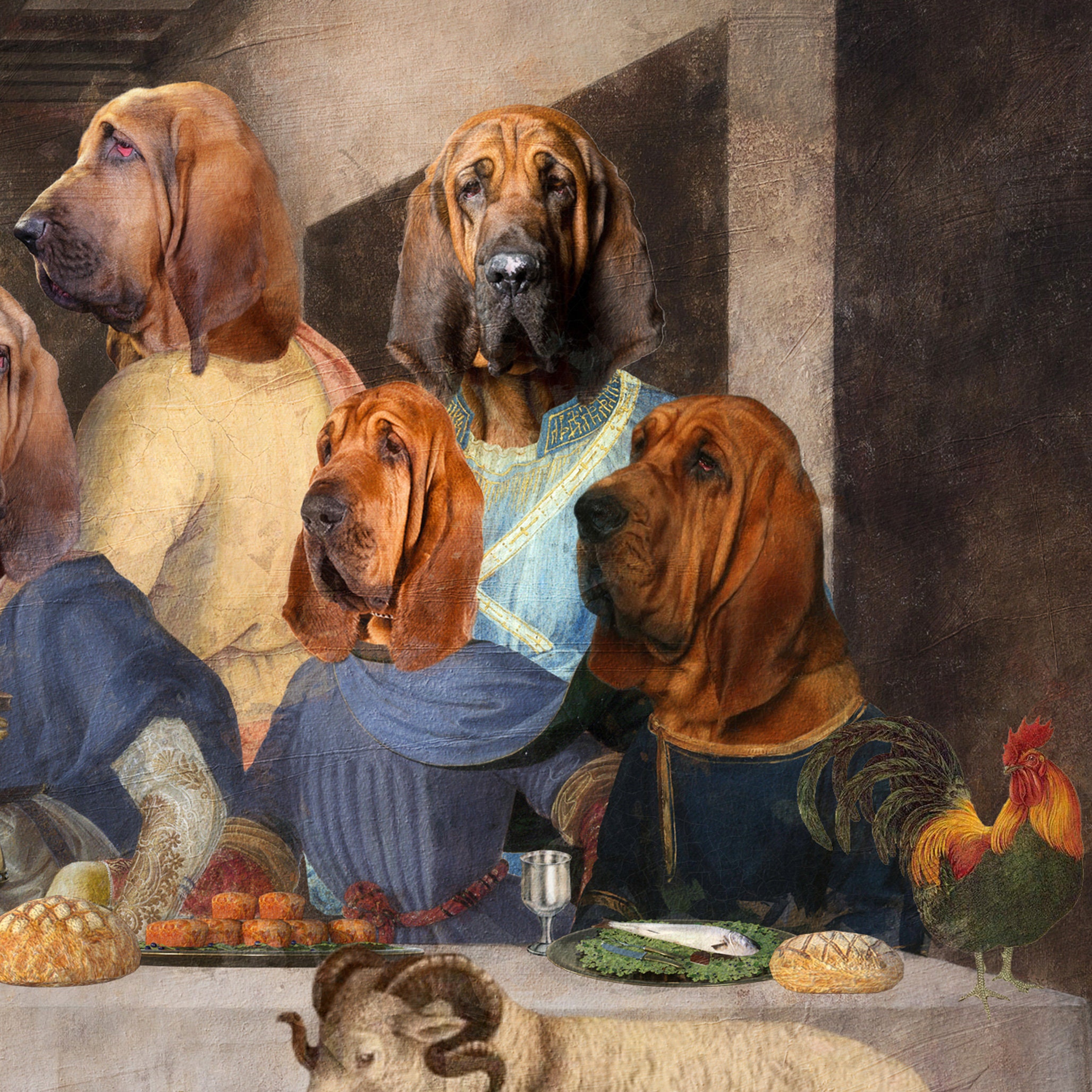 Bloodhound Last Supper Canvas Art: Renaissance Dog Mom Dad Gift