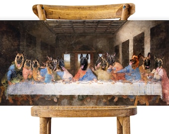 Belgian Malinois Last Supper Canvas Print, Renaissance Pet Portrait Gift for Dog Lovers