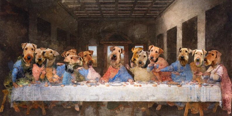 Airedale Terrier Last Supper Canvas Print: Renaissance Dog Art, Personalized Pet Portrait image 4