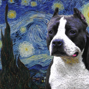 Customized American Staffordshire Terrier Canvas Art - AmStaff Dog Wall Painting - Personalized Starry Night Print - Dog Mom Dad Gift