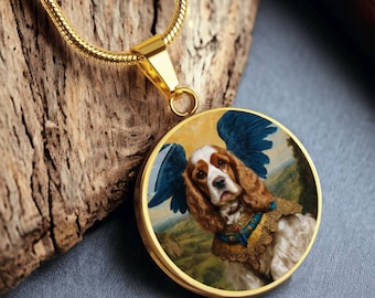 Collier cocker, pendentif pour chien cocker avec option de gravure, cadeaux pour chien Renaissance, bijoux pour chien personnalisés