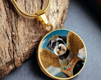 Ange Schnauzer nain, collier pour chien Mini Schnauzer, pendentif chien Renaissance, option de gravure, bijoux commémoratifs de chien personnalisés