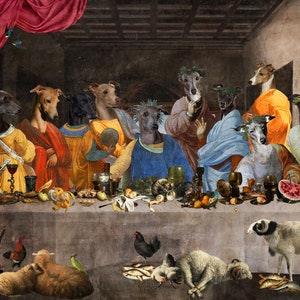 Italian Greyhound LIMITED EDITION Iggy Dog Last Supper Art, Canvas Gallery Wrap, Renaissance Masterpiece Famous Print, Dog Mom & Dad gifts