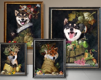 Shiba Inu Four Seasons Art, Shiba Inu Dog Gifts, Winter, Spring, Summer, Autumn, Arcimboldo, Renaissance Dog Mom & Dad gifts