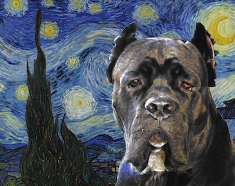 Cane Corso Art CANVAS Starry Night Van Gogh Customized print Italian Mastiff Personalized Dog Portrait Mom & Dad gifts