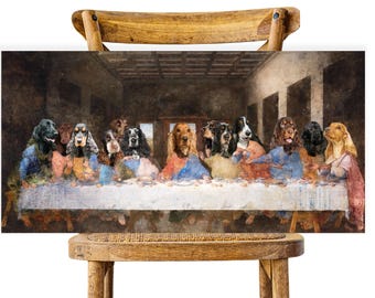 English Cocker Spaniel Last Supper Canvas Art - Renaissance Dog Mom Gift, Personalized Pet Portrait