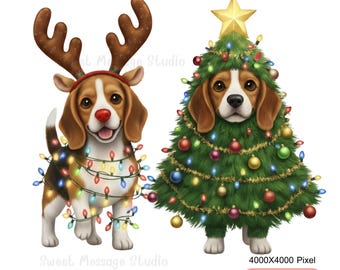 Weihnachten Beagle Hund PNG Bündel | Reindeer Lichter & Weihnachtsbaum Welpe Clipart