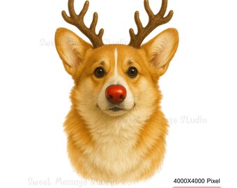 Rentier Corgis Weihnachten PNG | Rudolph Nase Hund Clipart für Karten, Aufkleber und Sublimationskarten