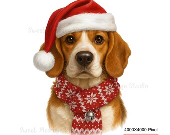 Weihnachtshund PNG | Beagle in Santa Hat Schal Urlaub Clipart für Karten & Sublimationskarten