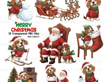 Beagle Weihnachtskunst | Clipart PNG für Sticker & DIY-Projekte