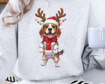 Beagle Hund mit Weihnachtslichter PNG, Beagle Clipart für Shirt Druck, Sublimationsdesign