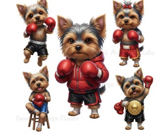 Boxen Yorkie Hund PNG Bündel | Boxer Welpe Clipart für Sublimationsdrucke & T-Shirt-Designs