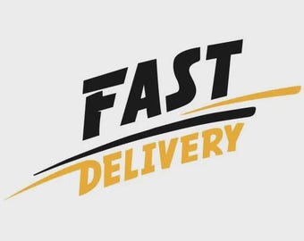 May include: A graphic design featuring the word FAST in bold black capital letters above the word DELIVERY in bold yellow capital letters, separated by a diagonal yellow line that extends from the bottom left to the top right corner.