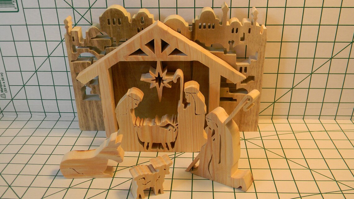Wood Nativity Set Kids Unfinished Rustic Nativity Scene With 6 Etsy