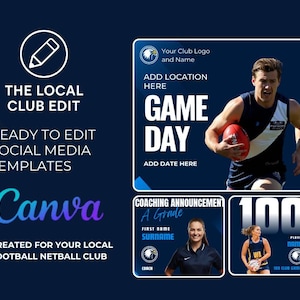 Plantillas para redes sociales de clubes de fútbol y netball - Canva imagen 1