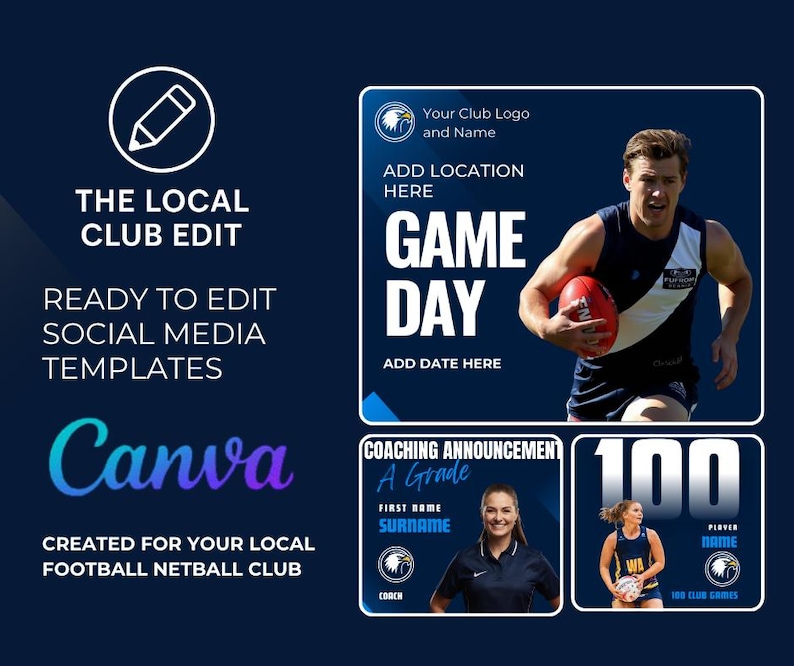 Plantillas para redes sociales de clubes de fútbol y netball - Canva imagen 1