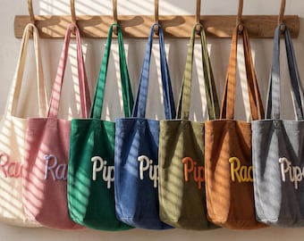 Personalized Bridesmaid Tote Bag/Custom Chenille Letter Gift/Bachelorette Party Favor/Corduroy Weekend Bag/Set of 6 Totes/Mother's Day Gift