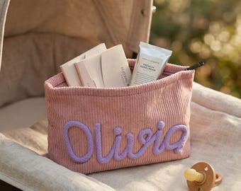 Personalized Mama Bag Organizer, Custom Corduroy Diaper Bag Pouch, Baby Shower Gift for New Mom, Hospital Bag Essentials, Stroller Accessory