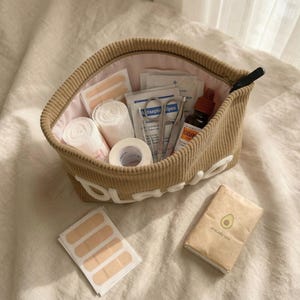Custom Travel Organizer Bag, Personalized First Aid Pouch, Corduroy Medicine Bag for Travel, Emergency Kit Pouch, Toiletry Bag for Women