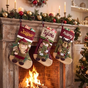 Personalisierter Familien-Weihnachtsstrumpf für den Kaminsims, mit individuellem Namen und 3D-Weihnachtsmann, Rentier oder Schneemann, als Erinnerungsstück für Heiligabend