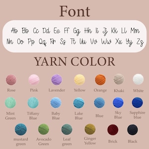 Puede incluir: Un gr&aacute;fico que muestra estilos de fuente y colores de hilo. La secci&oacute;n de fuente muestra letras may&uacute;sculas y min&uacute;sculas. La secci&oacute;n de color de hilo presenta varios colores, incluyendo Rose, Pink, Lavender, Yellow, Orange, Khaki, White, y m&aacute;s.