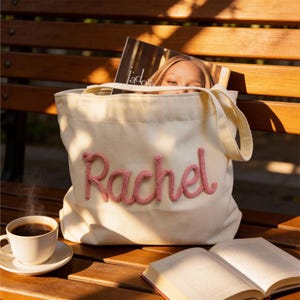 Bookish Tote Bag for Readers, Personalized Chenille Letter, Gift for Book Lover, Corduroy Book Club Tote, Aesthetic Laptop Bag