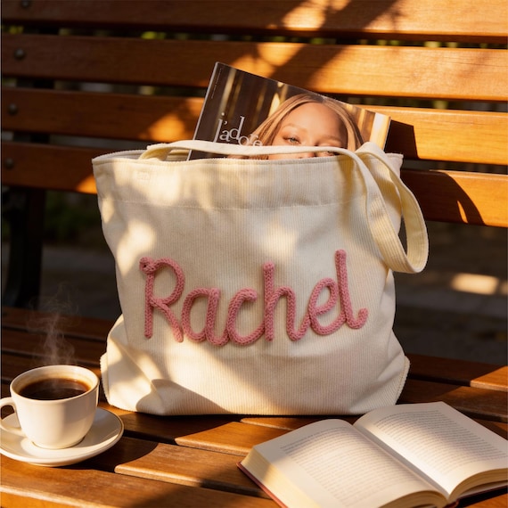 Bookish Tote Bag for Readers, Personalized Chenille Letter, Gift for Book Lover, Corduroy Book Club Tote, Aesthetic Laptop Bag