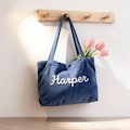 Custom Chenille Name Tote Bag,Personalized Work Purse with Pockets,Bridesmaid Gift Bag, Everyday Zippered Corduroy Tote, Spring Travel Tote product logo