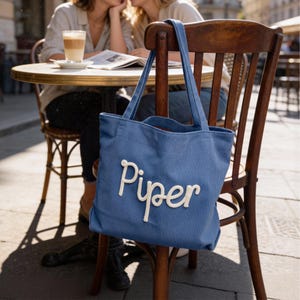 Personalized Corduroy Tote Bag with Chenille Name, Gift for Book Lover, Teacher Appreciation, Aesthetic Farmers Market Bag, Spring Picnic image 10