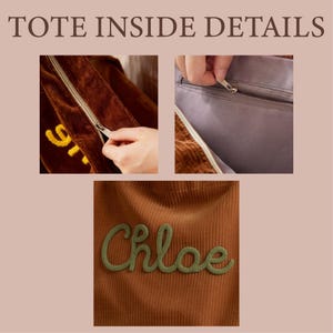 Personalized Monogrammed Tote Bag Custom Chenille Name Corduroy Bridesmaid Gift Bachelorette Girls Trip Weekend Bag Gift for Her image 5