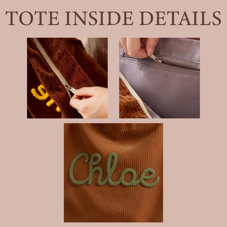 Personalized Monogrammed Tote Bag Custom Chenille Name Corduroy Bridesmaid Gift Bachelorette Girls Trip Weekend Bag Gift for Her image 5
