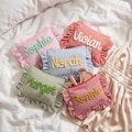 Personalized Ruffle Bridal Party Pouch, Gingham Chenille Name Bag, Getting Ready Gift, Bride Morning Makeup Bag, Coquette Bridesmaid Pouch