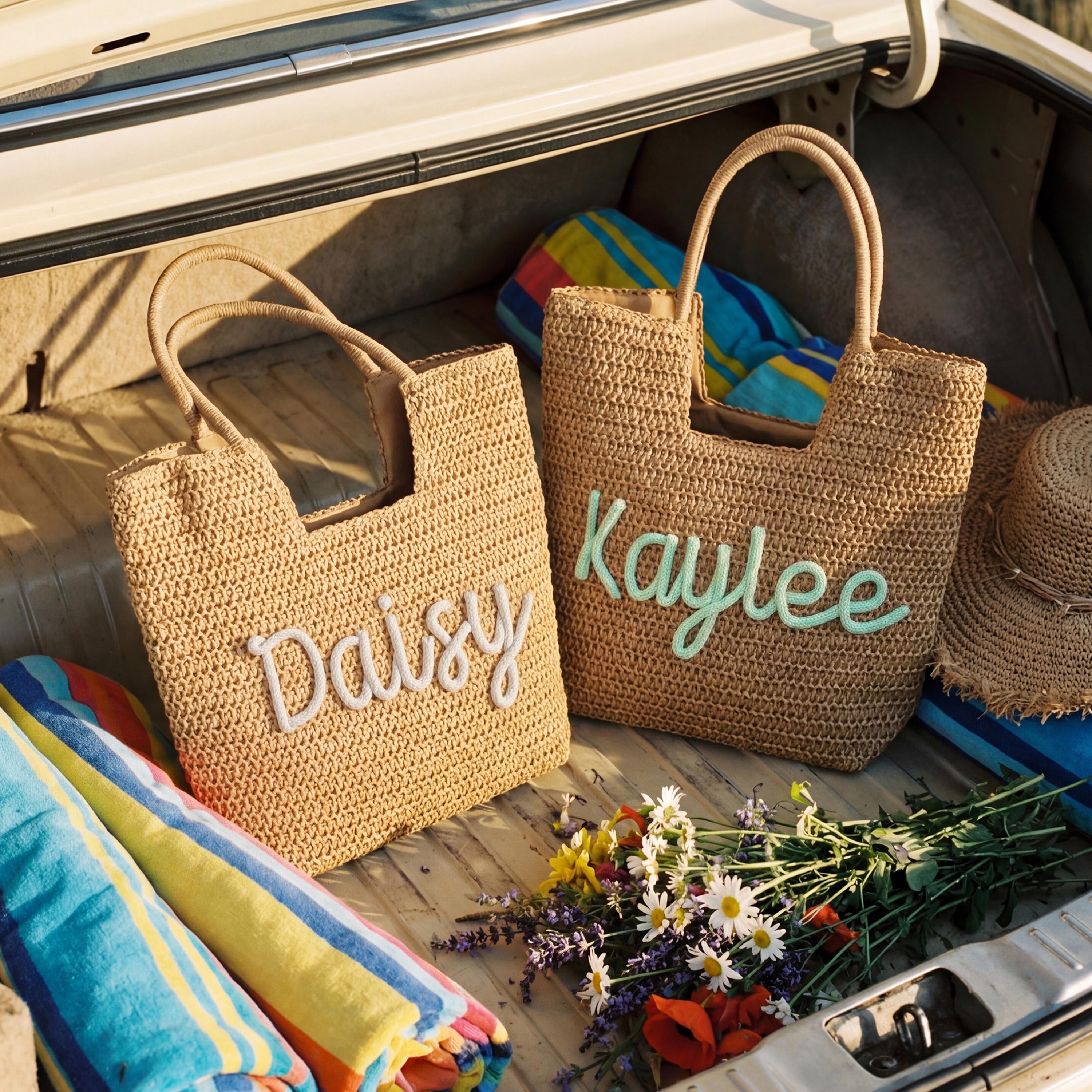 Sac En Paille Boho Femme – Grand Fourre-tout De Plage – Anse Cuir, Fermeture Zip