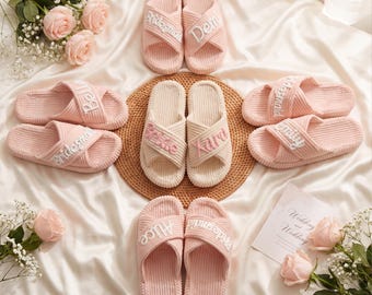 Personalized Bridesmaid Slippers, Custom Chenille Name Spa Slides, Getting Ready Bridal Party Gifts, Bachelorette Favor, Bride Proposal Gift