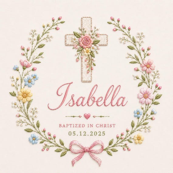Custom Baptism Embroidery Design, Personalized Floral Cross Christening Gift, Baby Baptized in Christ Machine Embroidery Pattern