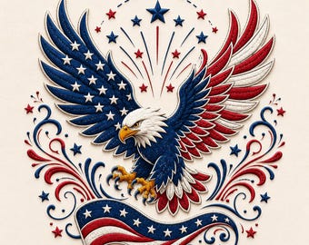 Patriotic Eagle Embroidery Design, American Flag Eagle Embroidery File, USA Independence Day Embroidery Pattern, 4th of July Machine