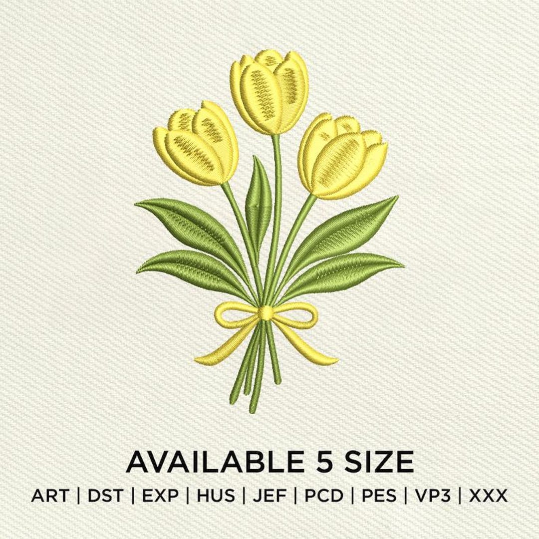 Yellow Tulip Embroidery Design, Tulip Bouquet Machine Embroidery File ...