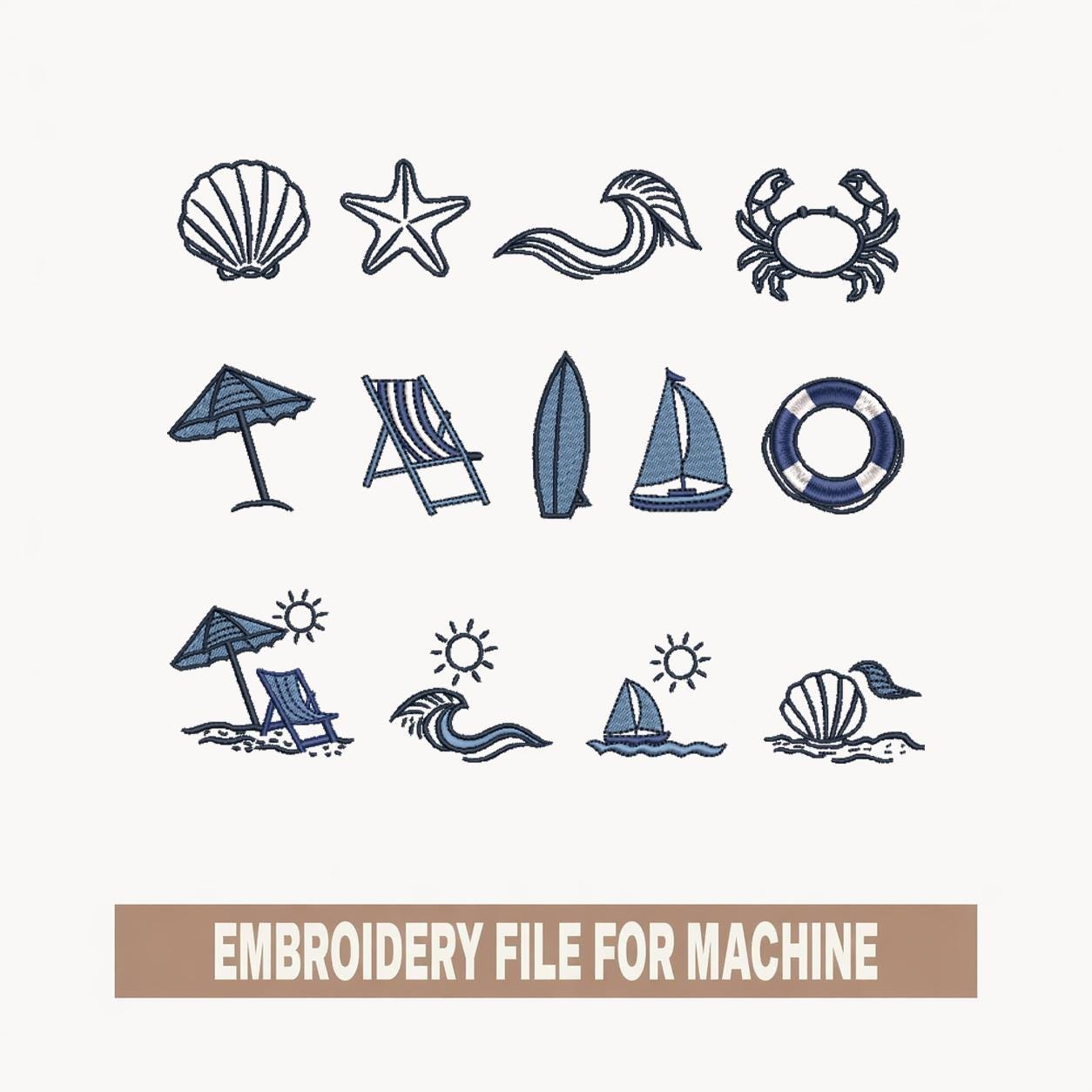 Beach Embroidery Design Bundle, Ocean Embroidery, Nautical Embroidery ...