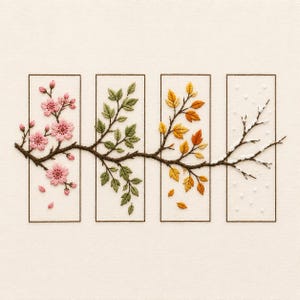 Four Seasons Tree Embroidery Design, Spring Summer Autumn Winter Branch Pattern, Nature Machine Embroidery Design
