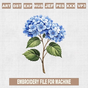 Maschinenstickmuster, Hortensie Blumenmuster, Maschinenstickerei, botanische Blumenstickerei, Vintage Gartenstickerei