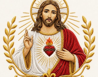 Sacred Heart of Jesus Embroidery Design, Jesus Christ Embroidery File, Catholic Religious Machine Embroidery Pattern
