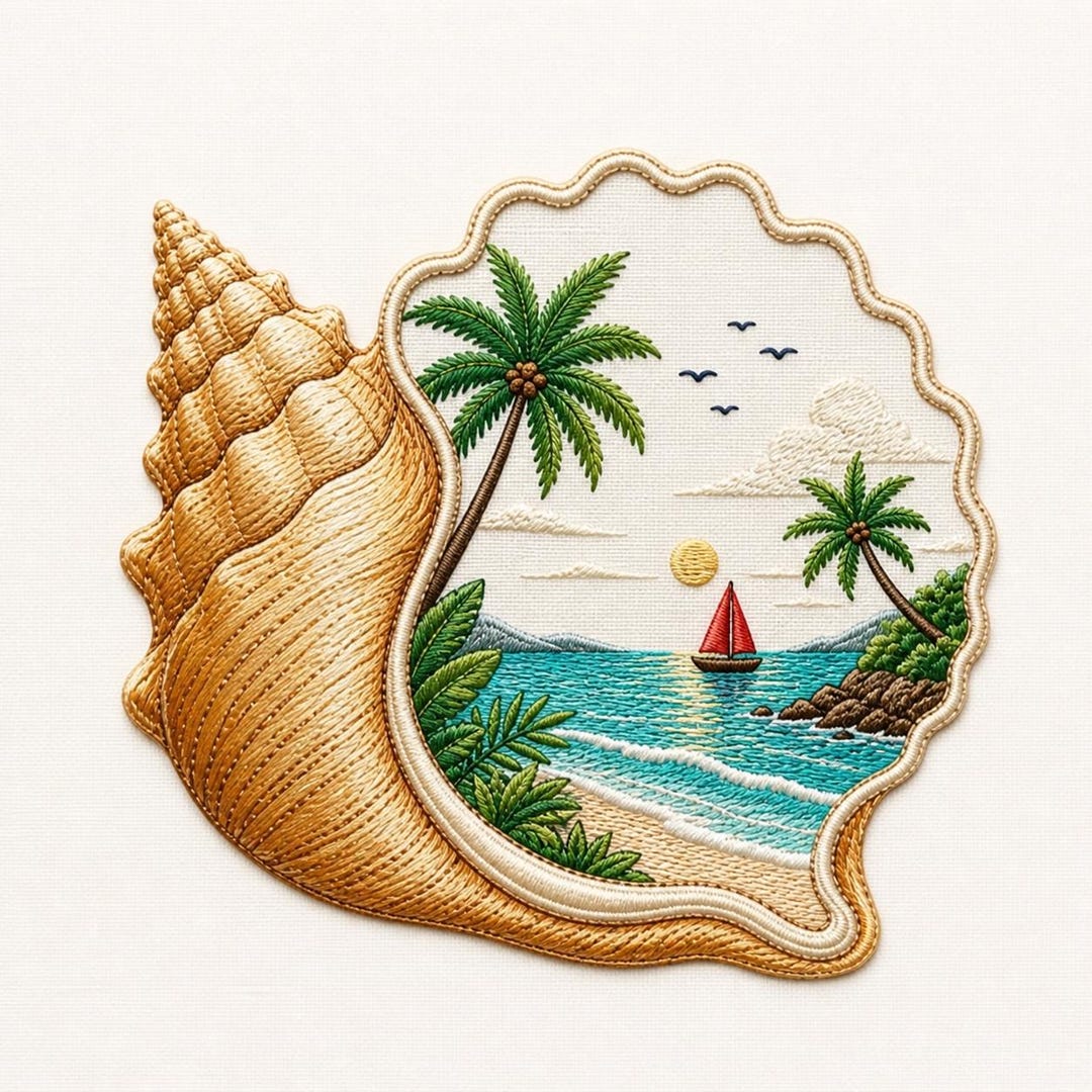 Seashell Beach Embroidery Design, Ocean Landscape PES File, Tropical ...