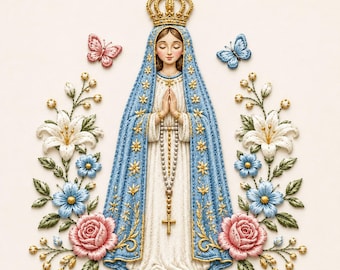 Our Lady Embroidery Design, Virgin Mary Embroidery File, Catholic Floral Machine Embroidery, Religious Christian Pattern