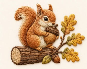 Cute Squirrel Acorn Embroidery Design, Woodland Squirrel Embroidery File, Forest Animal Machine Embroidery Pattern, Autumn Decor
