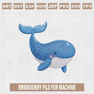 かわいいクジラの刺繍デザイン、赤ちゃんの海の生き物の刺繍ファイル、かわいい青いクジラのミシン刺繍、保育園の海の生き物デザイン