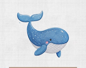 Lindo diseño de bordado de ballena, archivo de bordado de animales marinos para bebés, bordado a máquina de ballena azul kawaii, diseño de vida marina para guardería